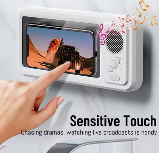 Waterproof Bluetooth Speaker Wall Mount Phone Holder For Shower Touchscreen Bathroom Box For Watching Videos ￼